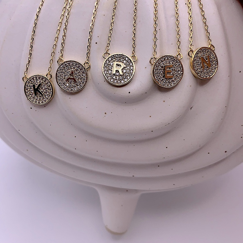 Gold and Cubic Zirconia Micro Pave Initial Necklace - NEW